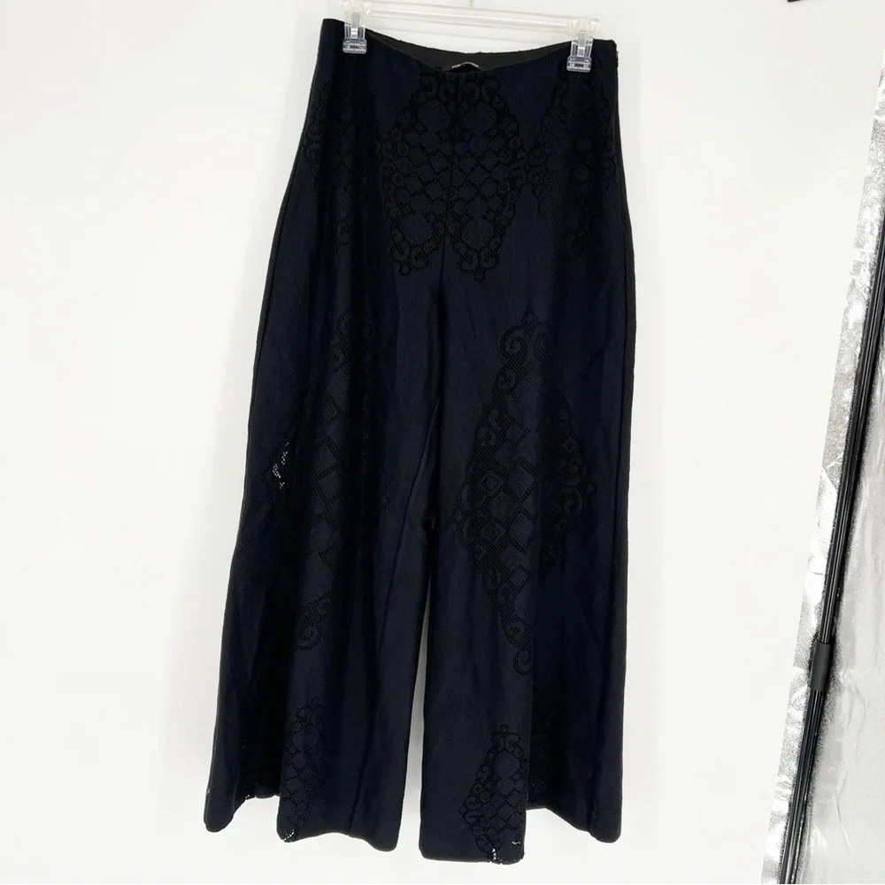 Kobi Halperin Black‎ Eyelet Wide Leg Lined Black Pants Sz Small